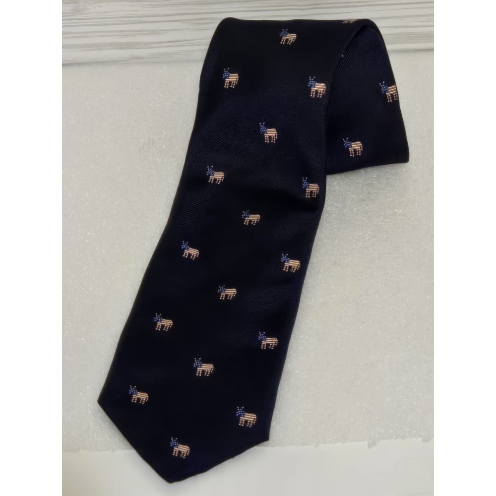 Vineyard Vines Navy Blue Democrat Donkey Pattern 100% Silk Tie Democratic Party